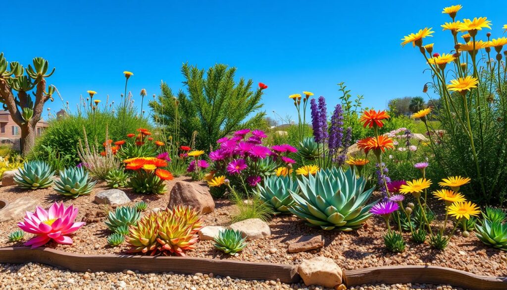 Drought-tolerant plants in a summer garden